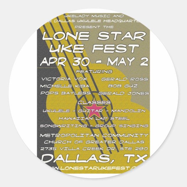 Lone Star Uke Fest Poster Art Classic Round Sticker (Front)
