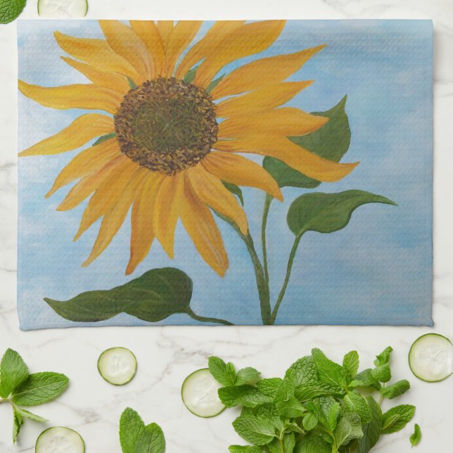 Lone Sunflower - A Kitchen Towel (Folded)