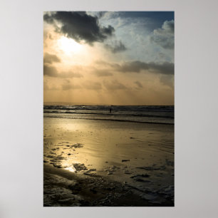 lone surfer on the winter waves poster