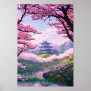 Lone Temple, Spring Landscape Poster