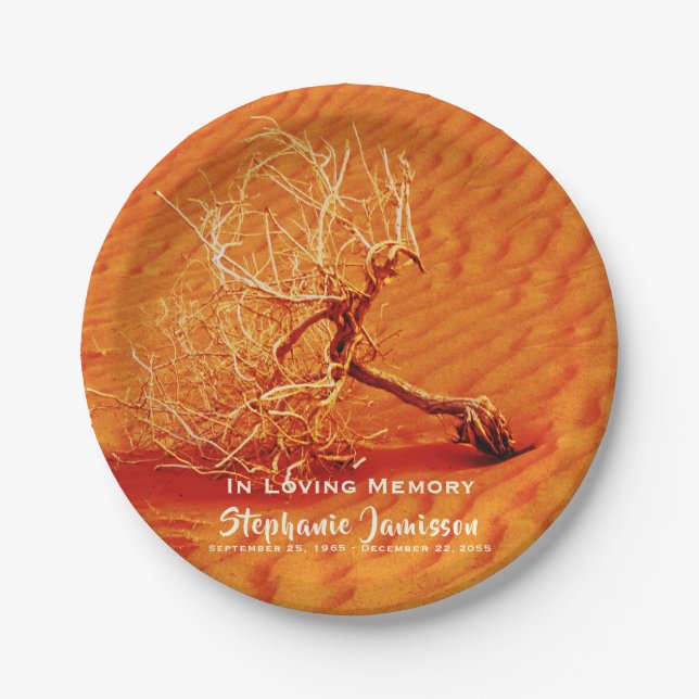 Lone Tree in Desert Sand Celebration of Life Paper Paper Plate (Front)