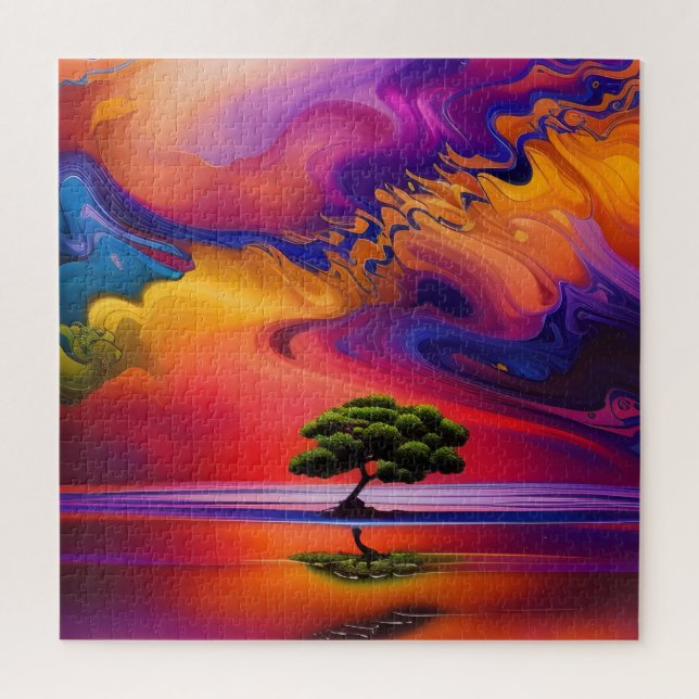 Lone Tree in Water colourful sky Jigsaw Puzzle (Vertical)