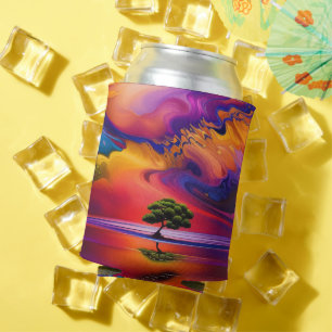 Lone Tree in Water colourful sky Personalise Can Cooler