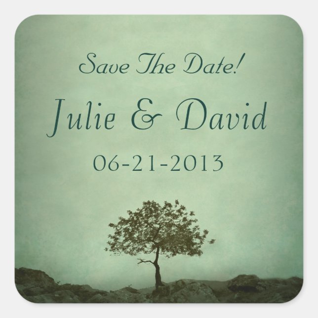 Lone Tree Sea Green Save The Date Wedding Square Sticker (Front)