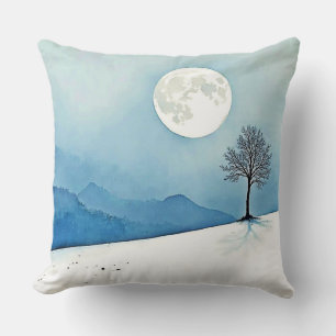 Lone Tree: Serene Full Moon Silence Art Cushion