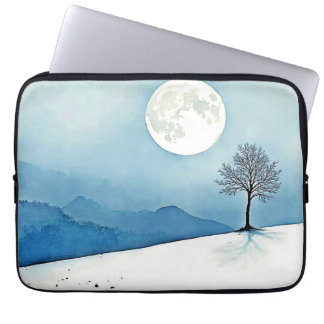 Lone Tree: Serene Full Moon Silence Art Laptop Sleeve