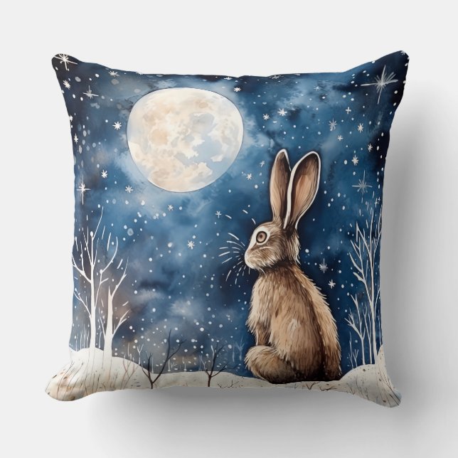 Lone Winter Snow Rabbit  Cushion (Front)