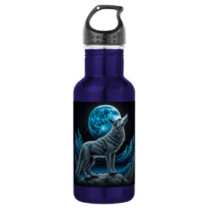 Lone Wolf and Full Moon Black and Blue 532 Ml Water Bottle