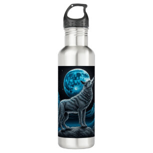 Lone Wolf and Full Moon Black and Blue 710 Ml Water Bottle
