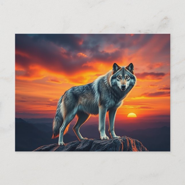 Lone Wolf at Sunset Invitation Postcard (Front)