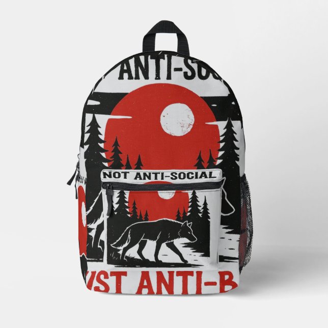 Lone Wolf Code – Not Anti-Social, Just Anti-B.S. Printed Backpack (Front)