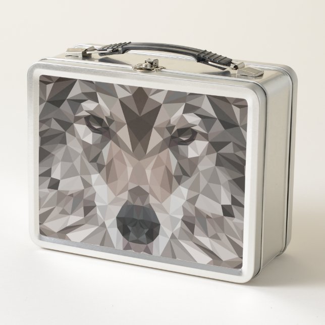 Lone Wolf Geometric Portrait Metal Lunch Box (Front)