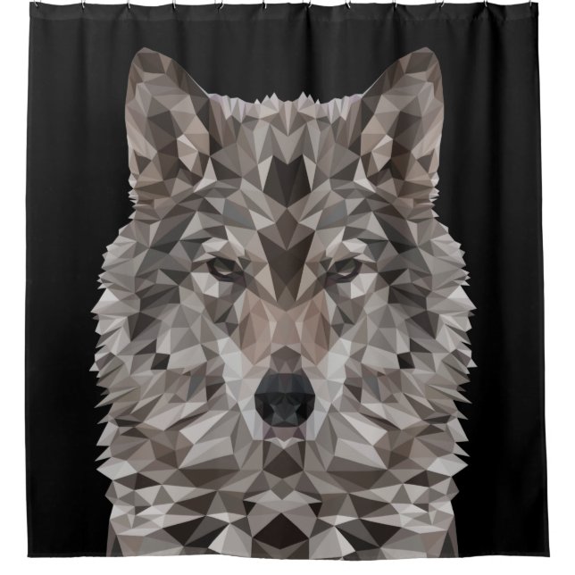 Lone Wolf Geometric Portrait Shower Curtain (Front)