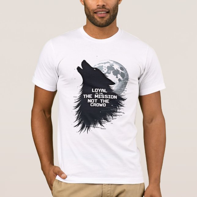 Lone Wolf Glitch Moon T-Shirt – Mission Over Crowd (Front)