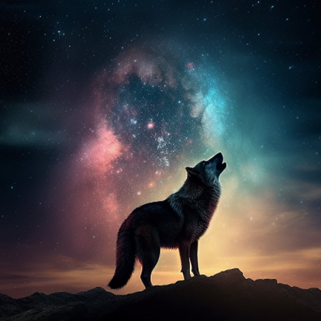 Lone Wolf Howling at Colourful Nebula Jigsaw Puzzl Jigsaw Puzzle (Creator Uploaded)