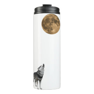 Lone Wolf Howling at Golden Full Moon Wildlife Art Thermal Tumbler