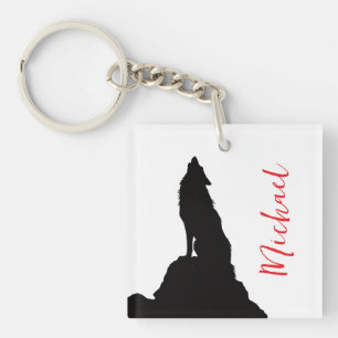 Lone Wolf Howling Your Name Custom Handwriting Key Ring