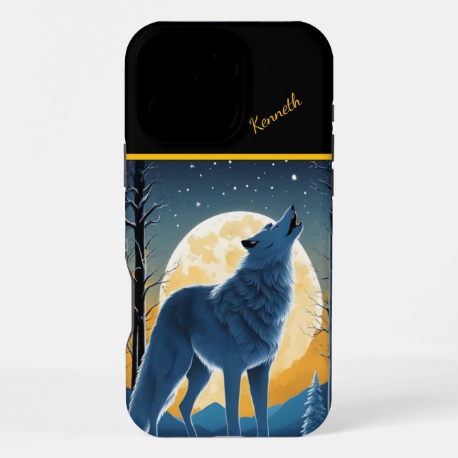 Lone Wolf Howls at Moon iPhone Case (Back)
