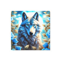 Lone Wolf in the Enchanted Blue Rose Garden