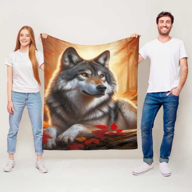 Lone Wolf in the Forest: Solitude Amidst Nature Fleece Blanket (In Situ)