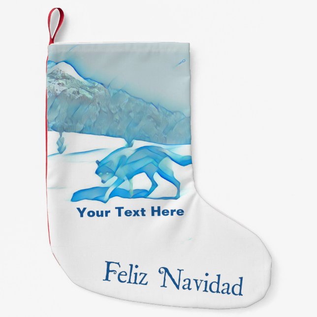 Lone Wolf In WInter - Feliz Navidad Small Christmas Stocking (Front)