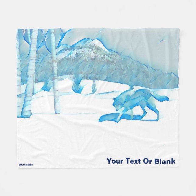 Lone Wolf In WInter Fleece Blanket (Front (Horizontal))