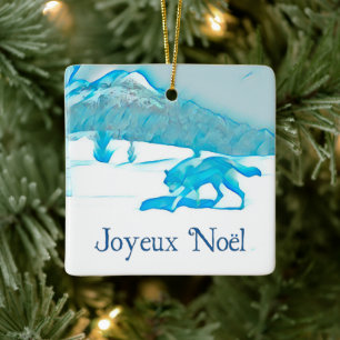 Lone Wolf In WInter - Joyeux Noël Ceramic Ornament