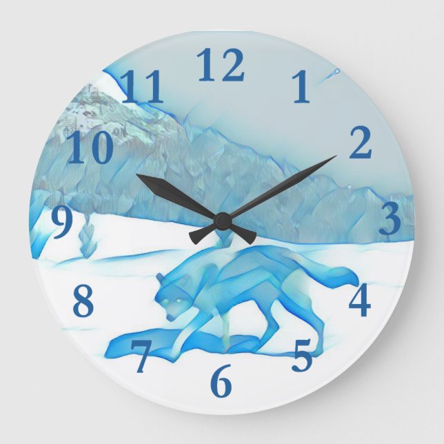 Lone Wolf In WInter Large Clock (Front)