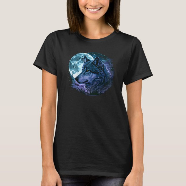 Lone Wolf Moon Howling Wolf Pack Head Wolves Howl T-Shirt (Front)