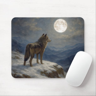 Lone Wolf on a Mountaintop In Moonlight Mouse Pad