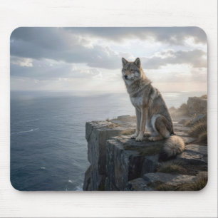 Lone Wolf On an Rocky Ocean Cliff Mouse Pad
