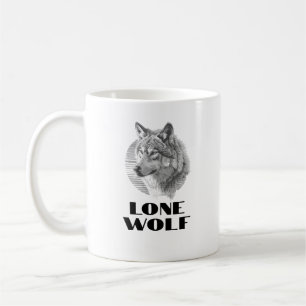 "Lone Wolf" or Your Message, Grey Wolf, Black Text Coffee Mug