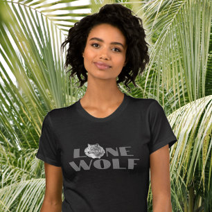 "Lone Wolf" or Your Message, Large Grey Text T-Shirt