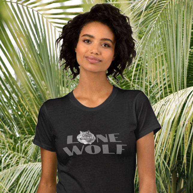 "Lone Wolf" or Your Message, Large Grey Text T-Shirt (Creator Uploaded)