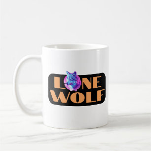 Lone Wolf or Your Message Large Orange Text, Black Coffee Mug