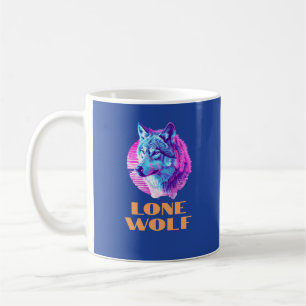 "Lone Wolf" or Your Message, Wolf Art on Blue Coffee Mug
