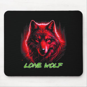 Lone Wolf Red Face Howling Shirt On Moon Gifts Fun Mouse Pad