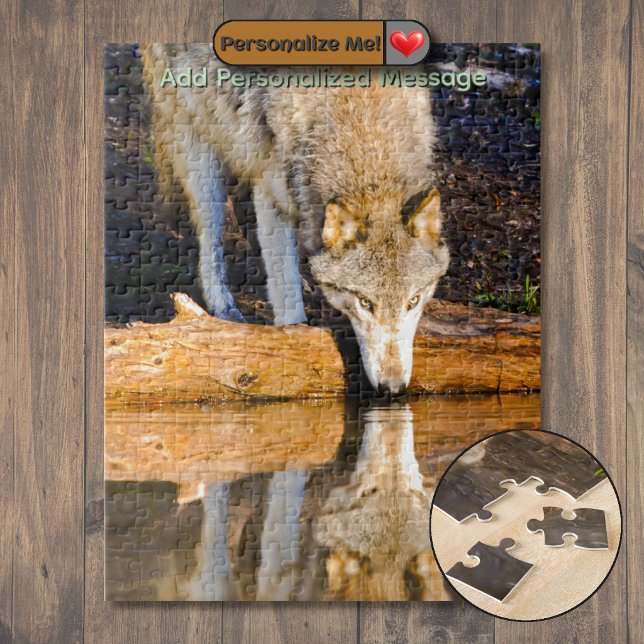 Lone Wolf Reflection in Pond Jigsaw Puzzle (Lone Wolf Reflection in Pond Jigsaw Puzzle)