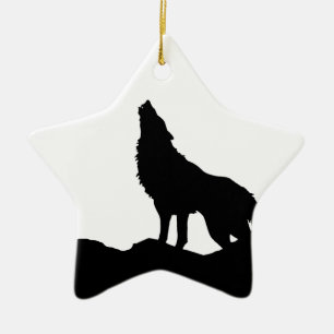 Lone Wolf Standing on a Hill Ceramic Tree Decoration