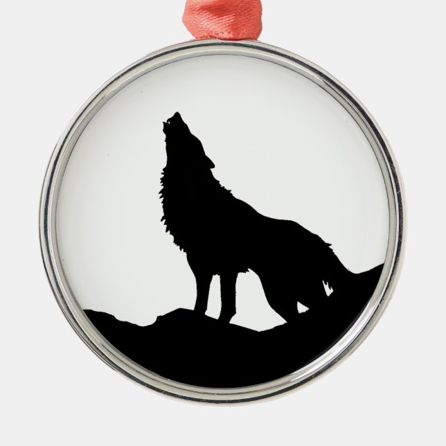 Lone Wolf Standing on a Hill Metal Tree Decoration (Front)