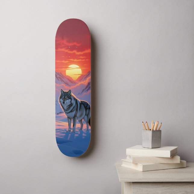 Lone Wolf Stands Against The Sunset Skateboard (Wall Art)