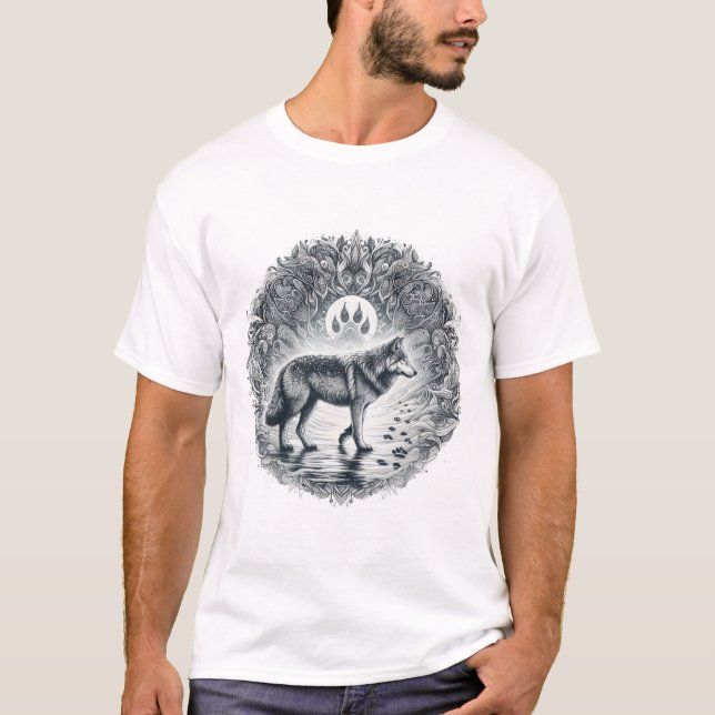 Lone Wolf Tracks, Wolf Tracks, Wolf Paw Prints T-Shirt (Front)