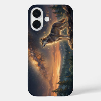 Lone Wolf Under The Starry Milky Way Sky iPhone 16 Case