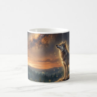 Lone Wolf Under The Starry Milky Way Sky Coffee Mug
