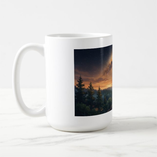 Lone Wolf Under The Starry Milky Way Sky Coffee Mug (Left)