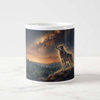 Lone Wolf Under The Starry Milky Way Sky Large Coffee Mug