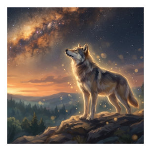Lone Wolf Under The Starry Milky Way Sky Photo Print