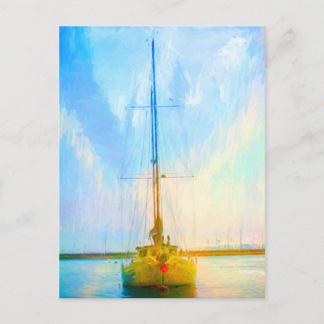 Lone Yacht Vibrant Digital Painting Postcard (Front)