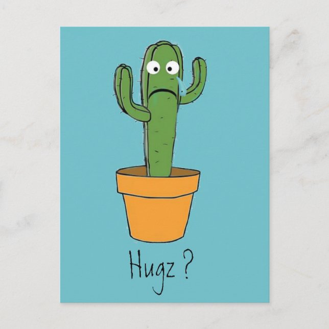 Lonely Cactus Needs a Hug Flirty Cartoon Postcard (Front)