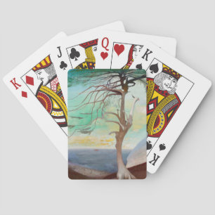 Lonely Cedar Tree Landscape Painting Playing Cards